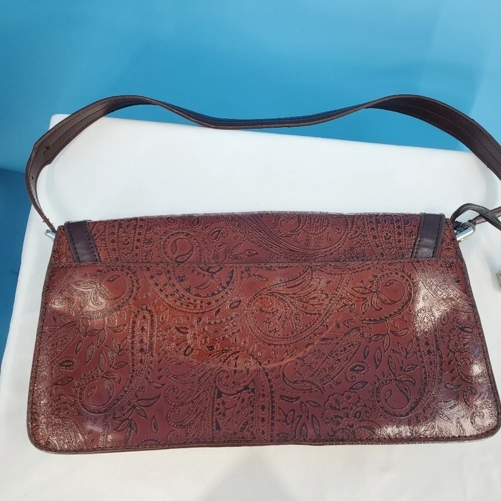 MC brown leather scrollwork embossed shoulder bag - Picture 9 of 16